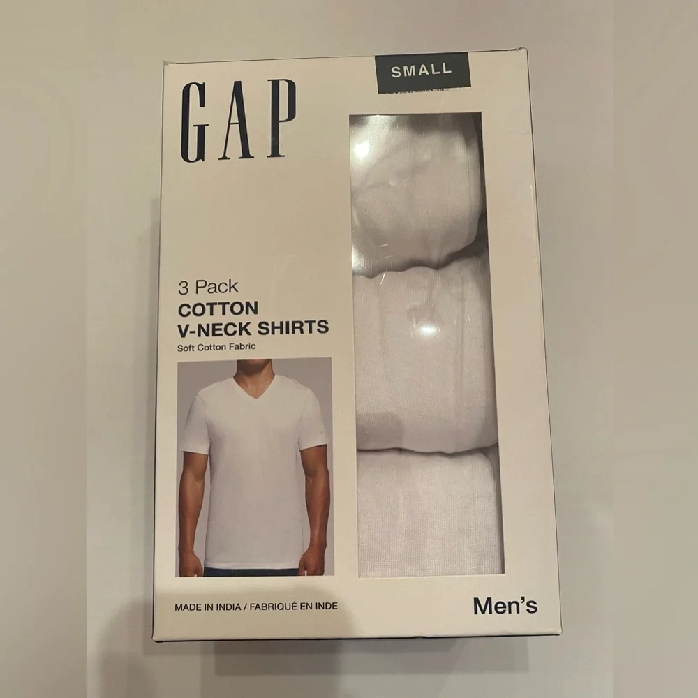 Gap Men’s 3 Pack Cotton‎ V-Neck Undershirts Tee T-Shirt Tagless White